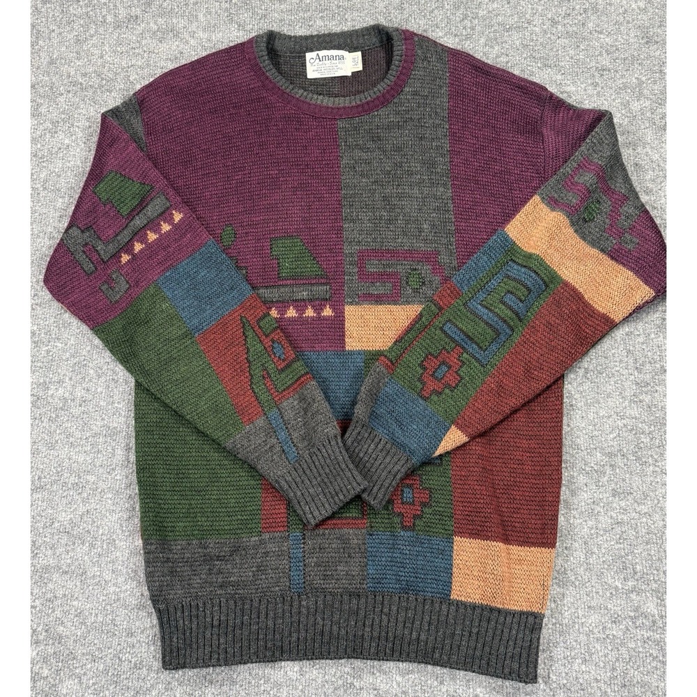 Vintage Wool 80s Crewneck Sweater Bill Cosby Grandpa Cabin Core Aztec Lodge Cozy